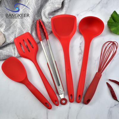 China Eco - Friendly Red Silicone 6Pcs Kitchen Accessories Cooking Gagets Gold Utensil Set Material for sale