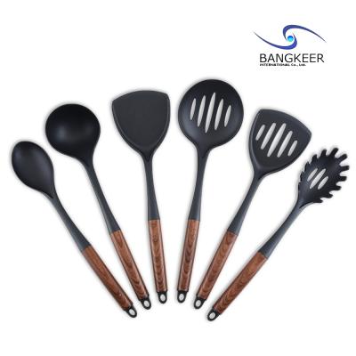 China Durable Nylon + 6-Piece Stainless Steel Cook Utensils Set With Wooden Handle for sale