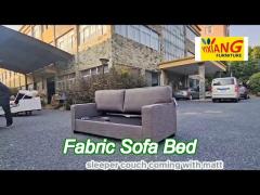 198Cm Fabric Sofa Bed Double Size Sleeper Couch With Mattress Grey Arm Cushion