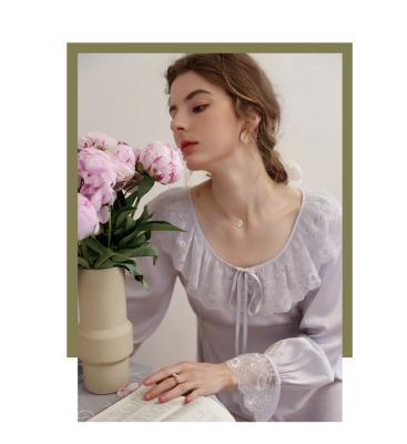 China Autumn new style French long-sleeved nightgown QUICK-DRY lace long skirt female diet multicolor optional temperament ice silk long skirt for sale