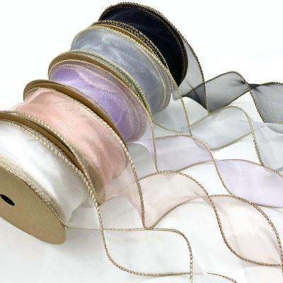 China High Tenacity (10Yards/roll) 40mm Wave Organza Ribbon Bow Silk Material For Hair Ornament Gift Wrap Decoration Lace Ribbons for sale