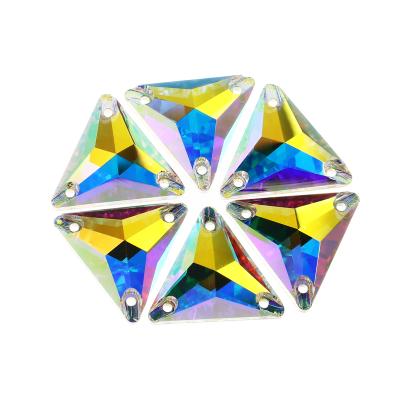 China Flatback Dongzhou 3069 fancy triangle shaped bling bling sew on crystal ab stones glass rhinestones open deco clothes dress apparel for sale