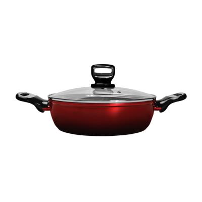 China Sustainable Kitchen Cookware Pot Aluminum Nonstick Coating Shallow Hot Casserole With Glass Lid for sale