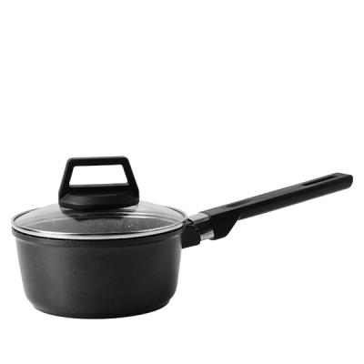 China Sustainable Induction Aluminum Bottom Sauce Pot Die Casting Non-Stick Marble Coating Casserole With Detachable Handle for sale