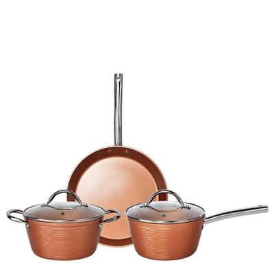 China Hot Selling Sustainable Induction Frying Milk Pot Pan Nonstick Ceramic Copper Coated Aluminum Cookware Set Kitchenware 5 Pcs Non Stick Cook for sale