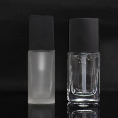 China Personal care cosmetic packaging frosted square base bottles glass lotion bottle with pump lid envases cosmeticos for sale