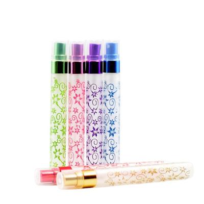 China Cosmetic Refillable Printed Matte Frosted Spray Glass Bottle With Red Pink Metal Sprayer For Perfume Oil for sale