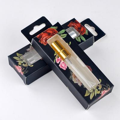 China Personal care in 5ml 10ml stock clear empty sample perfume tube glass spray mini cosmetic bottle with paper box package for sale