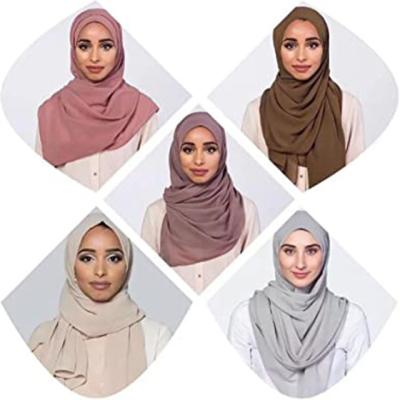 China Meixin New Fashion Women's Solid Color Long Chiffon Muslim Hijab Scarf Wholesale Soft And Light Bubble For Sale for sale