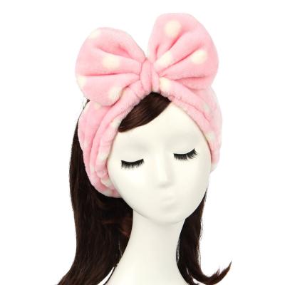 China Fashion Women Fashion Lovely Carol Fleece Bowknot Bow Makeup Soft Cosmetic Shower Elastic Hair Band Hairlace Headband for sale