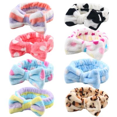 China Soft Carol Bowknot Bow Makeup Shower Headwraps Fleece Hairlace Headband Fashion Bow Hair Band Turban for sale