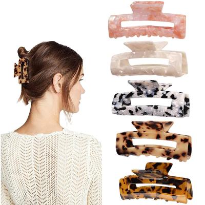 China No New Large Bend Shell Rectangle Luxury Vintage Leopard Korean Acetate Hair Barrettes Hair Claw Clips Not Cut For Thick Girl Hair for sale