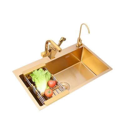 China With faucet single bowl ss304 nanometer stainless steel multifunctional rectangular gold nano / double rose gold kitchen sink for sale