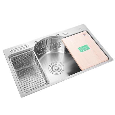 China With Faucet 304 Stainless Steel Sink Single Basin Kitchen Sink Multifunctional Recessed Under Counter Basin With Knife Holder Drain Basket for sale