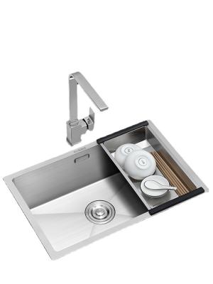 China With Faucet 201/304 Stainless Steel Large Kitchen Sink Single-slot Basin Thickened Handmade Basin With Pull Out Faucet And Drain Basket for sale