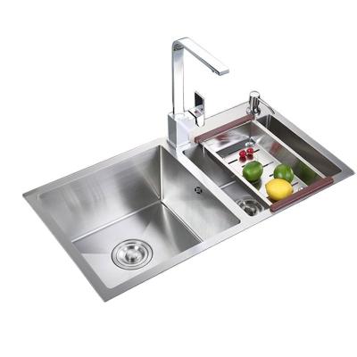 China Without Faucet Above Counter Kitchen Sink Nano Silver Rectangular Double Bowl 201/304 Stainless Steel Farmhouse Sink With Drainer for sale