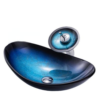 China Without Faucet CoastalBlue Bathroom Sink Waterfall Spout Basin Elegant Ceramic Ceramic Sink With Overflow Popup Drain for sale