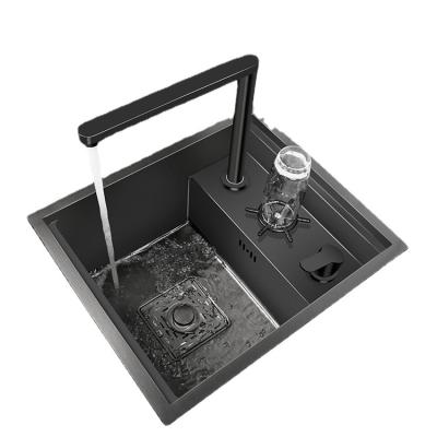 China With Faucet Fancy Hidden Small Kitchen Sinks With Cover Stainless Steel Nano Black China Sinks Workstation With Cup Washer For Home Bar for sale