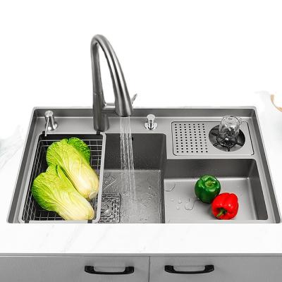 China Large Modern Single Bowl 304 Stainless Steel Kitchen Sink Drop In Or Under Mount Sink Workstation With Cup Washer And Pull Out Faucet for sale