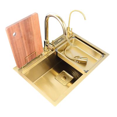 China Without Gold 304 Stainless Steel Kitchen Sink Large Single Basin Single Faucet Nano Multifunctional Workstation Embedded Under Counter Sink for sale