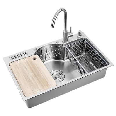 China Without Faucet Kitchen Sink Multifunctional Stainless Steel Single Bowl Brushed With Basket Kitchen Sinks 78X48CM for sale