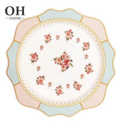 China Sustainable Luxury European Wedding Fine Charger Dish Porcelain Dinnerware Set Decorate Retro Pink Dinner Set For Wedding&party&event for sale