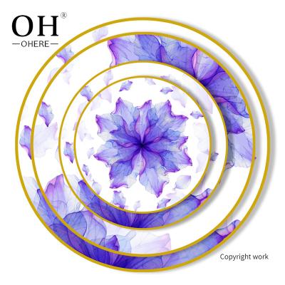 China Sustainable New Design Dinnerware Sets Style Romantic Gold Rim Bone China Ceramic Plates For Decoration Outdoor Wedding Dishes&Plates for sale