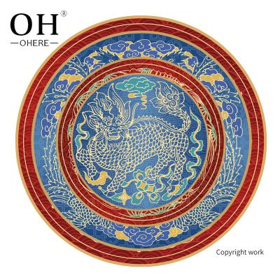 China New Year Sustainable Luxury Dinnerware Auspicious Beast Model A Grade Bone China Golden Rim Festival Dinner Dishes&Plates for sale