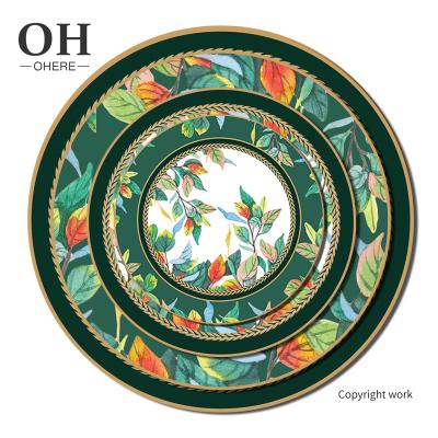 China Logo-Customized Viable Green Dish Dinner Plate New Design Bone China Luxury Hotel&Restaurant Wedding Charger&Dinner Set Ceramic for sale