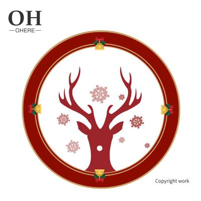 China Viable Christmas Ceramic Dish For Family Gathering Bone China Celebrating Christmas Festival Elk Santa Claus Red Dinner Dish for sale