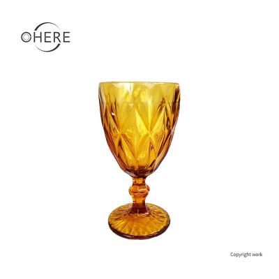 China Wholesale European Vintage Diamond Wine Glassware Glass Thickened Amber Glass Wedding Bar Restaurant Goblets Colored Glass Cups for sale