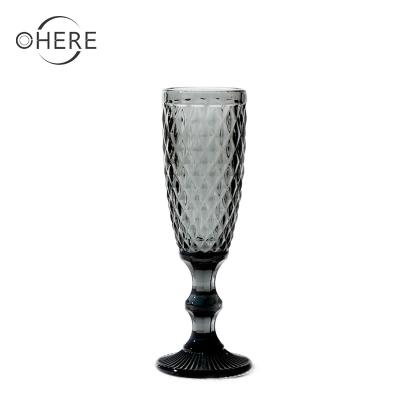 China 32.solid amber color etched decoration high end gold rim western black champagne glass for wedding event for sale