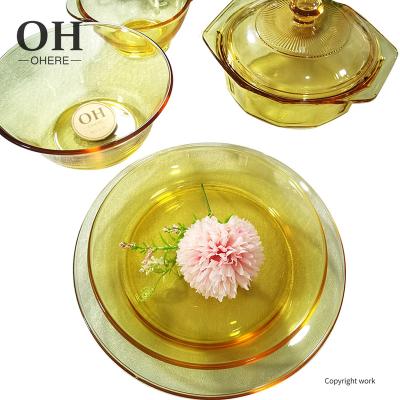 China 2022 hot sale durable high borosilicate glass jar kitchen tableware glassware cheap dinner set home-use viable borosilicate bowl&plate for sale