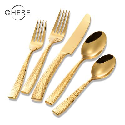 China Eleglant Knife Spoon Fork Set Gold Cutlery 5pcs Stainless Steel Flatware Sets Cultery Set for sale