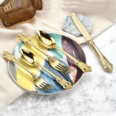 China Viable Palace European Style Retro Style Dinnerware Set 304 Stainless Steel Western Steak Knife and Fork Gold Plated High-Grade Cutlery for sale