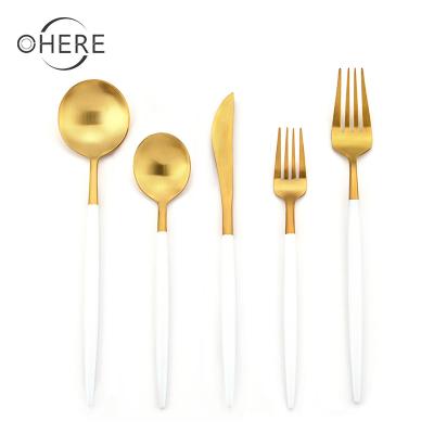 China Gold and stainless steel solid metal solid steak knife blank and fork set wholesale gold cutlery set for sale