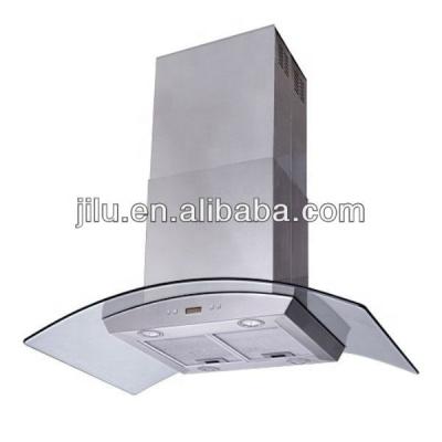 China Tempered Household Curved Stainless Steel Kitchen Chimney Range Glass Hood for sale