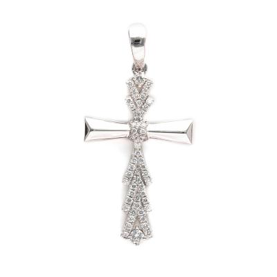 China Religious Customize 18K White Gold Diamond Cross Shape Retro Christian Necklace Pendant For Gift for sale