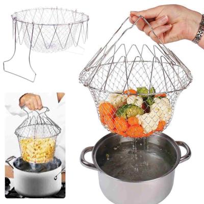 China Viable Collapsible Steamer Rinse Strain Stainless Steel Folding Frying Basket Colander Strainer Mesh Strainer Kitchen Cooking Tools Accessories for sale