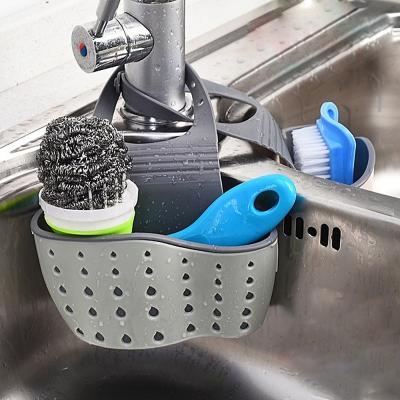 China Home Adjustable Soap Sponge Shelf Adjustable Soap Shelf Kitchen Sink Drain Storage Rack Hanging Basket Bag Kitchen Accessories for sale