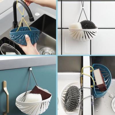 China Household Kitchen Drain Basket Bag Faucet Sponge Shell Shape Storage Drain Sustainable Hanging Plastic Bag for sale