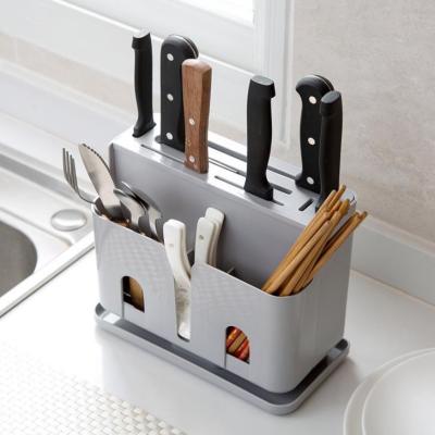 China Creative Kitchen Knife Holder Storage Rack Household Knife Shelf 2in1 Multifunctional Plastic Viable Chopstick Holder for sale