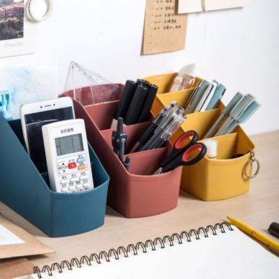 China Workable Multifunctional Plastic PP Storage Box Case 4 Desktop Grid Dial Up Holder Office Stationery Cosmetic Storage Box for sale