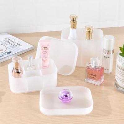 China Sustainable Desktop Cosmetic Storage Box Plastic With Cover Bathroom Container Make Up Organizer Finishing Box for sale