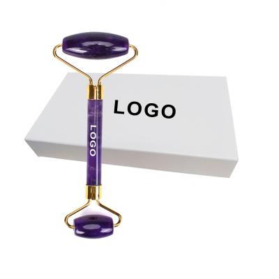 China Whitening Amethyst Jade Facial Roller, Jade Roller For Face, Amethyst Jade Roller With Logo Printed for sale