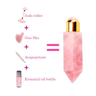 China China 10ml 30ml crystal rose quartz glass column energy rollerball bottle eye serum perfume essential oil bottle with roller massager for sale