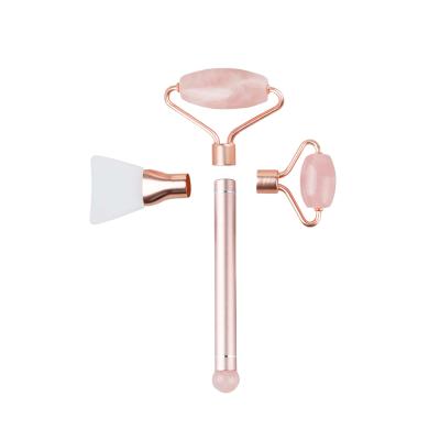 China Whitening Best Selling Beauty Health Products No Glue Rose Quartz Roller With Mask Brush For Face Jade Roller Set for sale