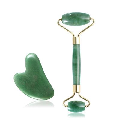 China Toptime 100% Real Natural Jade Roller Face Roller and Gua Sha Set Massage Scraping Tool Kit for sale