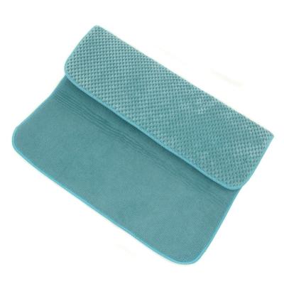 China Eco - Friendly Green Coralfleece Microfiber Dish Drying Mat With Sponge For Kitchen Dish Mat for sale