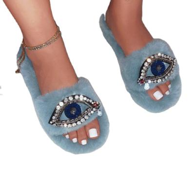 China Soft Plush Toe Slides Fashion Shoes Furry Women's Open Furry Women Bedroom Fashion Trend Warm Faux Fur Ladies Slippers Wholesale for sale